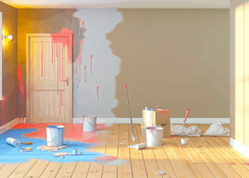 alt_text: Chybné maľovanie interiéru: stekajúca farba, zlé odtiene a neporiadok. Poučné a zábavné!