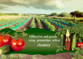 Záhrada s organicky pestovanou zeleninou, ako paradajky a uhorky, obklopená prírodou.