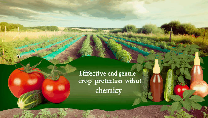 Záhrada s organicky pestovanou zeleninou, ako paradajky a uhorky, obklopená prírodou.