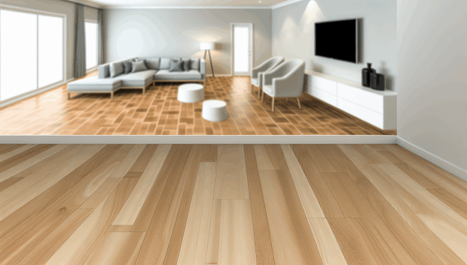 Moderná obývačka s parketami z masívneho dreva a laminátom, moderný minimalistický nábytok.