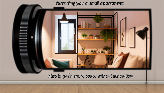 alt_text: Útulný malý byt s inteligentným zariadením a rastlinami, efektívne využívajúci priestor.